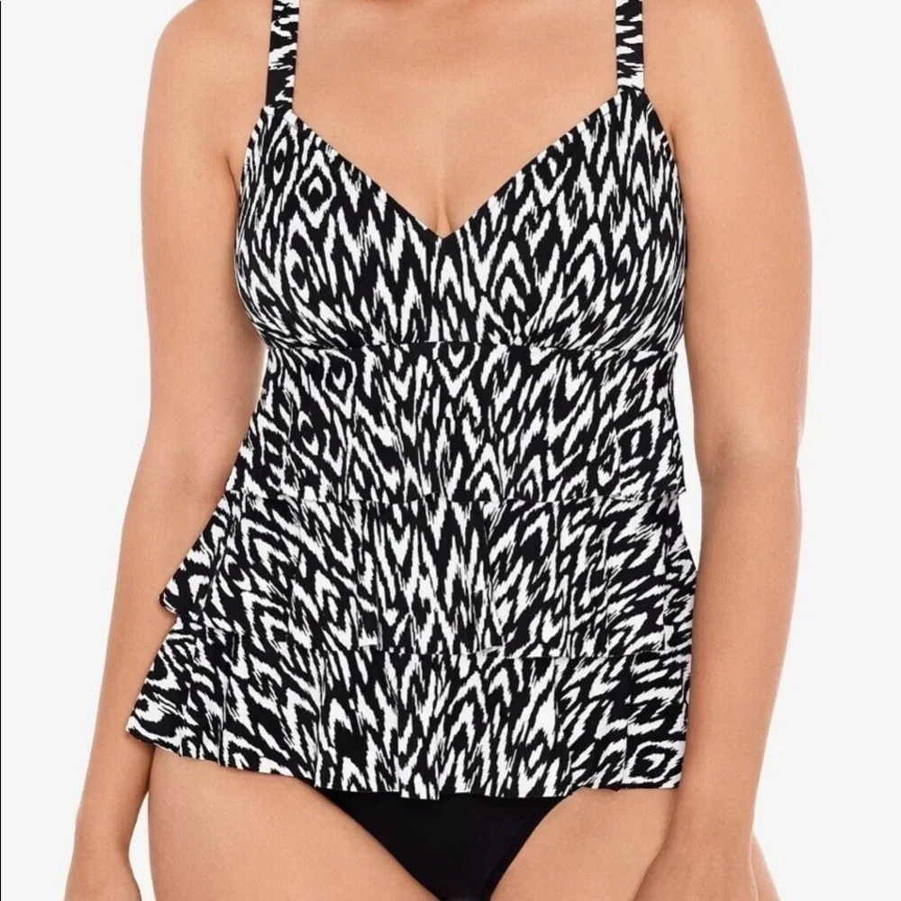 SWIM SOLUTIONS Women's Black Tiered Fauxkini One Piece Swimsuit - Picture 3 of 15